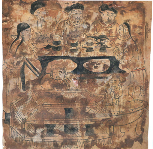 《备饮图》 辽代墓室壁画 169x171cm
