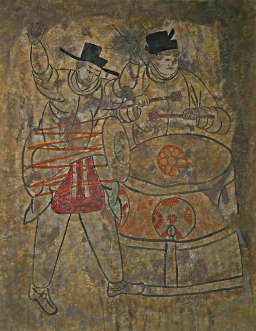 《鼓乐图》 辽代墓室壁画 140x173cm