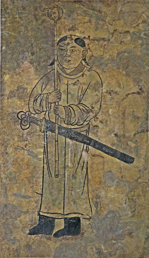 《侍卫图》 辽代墓室壁画 84x148cm