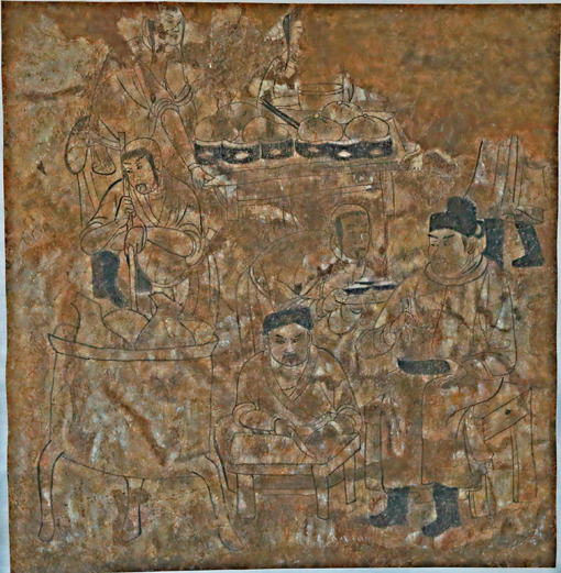 《墓主人宴饮图》 辽代墓室壁画 178x184cm