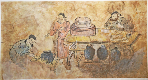 《备饮图》 辽代墓室壁画 169.5x87.3cm