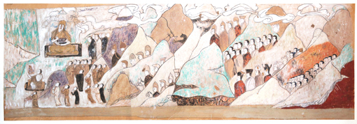 《百官礼佛图》 阿尔寨石窟壁画 208x80cm